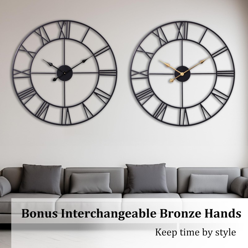TSUENTIME 30 Inch Wall Clock Decorative, Oversized Large Black Metal