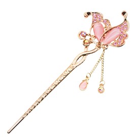 Miaomyao Kanzashi Hair Ornament, Japanese Dress, CZ Diamond, Bijou Pair, Couple, Butterfly, Flower, Butterfly, Flower Motif, Pink Gold, Hair Accessory (Pink)