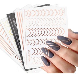LANODO Nail Stickers 8 Pieces French Stickers Gold Silver Line Curved Nail Art Beautiful Nail Stickers DIY