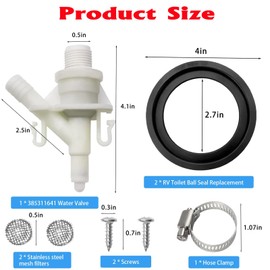 RV Toilet Water Valve Kit Replacement 385311641 for Sealand Dometic RV Toilets 300, 301, 310, 311, 320, 321, Camper Trailer RV Pedal Flush Toilet Repair Kit with 385311658 Flush Ball Seal