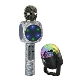 Wireless Express - Sing-Along Bling Bluetooth Karaoke Microphone and Bluetooth Stereo Speaker All-in-One (Silver Bling w/Disco Ball)