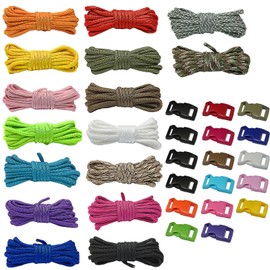 DFsucces Paracord Guy Line Tent Rope, Tarp Rope, Length 9.8 ft (3 m), Set of 16 Colors, Guy Rope, Camping & Outdoor, 7 Strands Multifunction DIY Pet Collar, Friendship Bracelet Set, Craft Set,