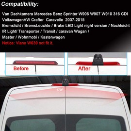 Waterproof Parking Camera Brake Light Reversing Camera Integrated in 3rd Brake Light Camera with 4.3 Inch LCD Monitor for Van Roof Camera Mercedes Sprinter W906/Crafter Caravelle