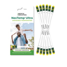 NEXTEMP NexTemp Ultra Single-Use Thermometers - Individually Wrapped Disposable First Aid Supplies with High-Accuracy Readings, for Work, Home, and Travel, Fahrenheit, 12-Pack, by Medical Indicators Inc.