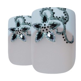 Falsche Nägel Bling Art Schwarz Weiß 24 Squoval Kunstnägel Mittel Tipps mit Kleber