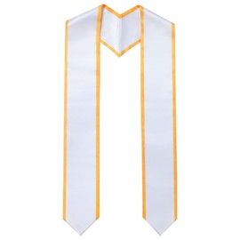 GHGMAO Plain Graduation Stole for Unisex Adult Classic End With Trim Graduation Sash Honor Stoles, 72" Long, 9 Colors (White and Gold)