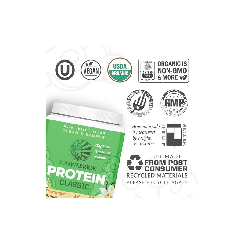 SUNWARRIOR Organic Classic Vanilla Protein, 13.2 OZ