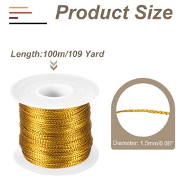 MECCANIXITY 109 Yard Metallic Cord,1mm(0.04inch) Dark Gold Ornaments Strings Metallic Non Stretch Thread Tinsel Rope Christmas Ribbon for Gift Wrapping,Jewelry Making, DIY Crafts