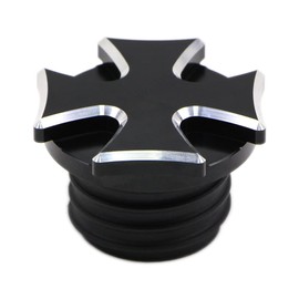 Dreamseek - Tapa de depósito de gasolina ventilada para Harley Sportster XL 883 1200 / Dyna/Softail/Touring Road King 2000-2017 - Funda de rosca de mano derecha (negro con borde plateado)