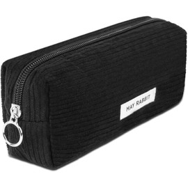Pencil case,Corduroy Pencil Pouch,Stylish Simple Pen Bag with Practical Zip Makeup Bag Pencil Bag Stationery Pouch for Teenage Boys Girls School College (Black)
