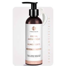 PUREZA NATUR Crema corporal anti estrias prevencion cicatrices y marcas por embarazo | Loción reductora de estrías (stretch marks) con Colágeno, Elastina, Ceras de semillas, Aceite de toronja 250g