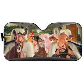 Majo Farm Animals 001 Car Sun Shade for Front Window Windshield, Cow Horse Sunshade Cover Reflector, Hen Pig Duck Auto Visor SUV Truck UV Rays, 57'' x 27.5'' (Farm 1)