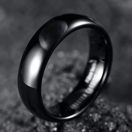 King Will Basic 6mm Men's Black Tungsten Carbide Ring Domed High Polished Comfort Fit Wedding Band 11