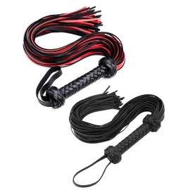 Horse Flogger Whip 30" Set Faux Leather Horse Whip for Training Or Riding Whip for Adult Play Black Red Riding Set Whip Equestrian Horse Whips Flogger Sets
