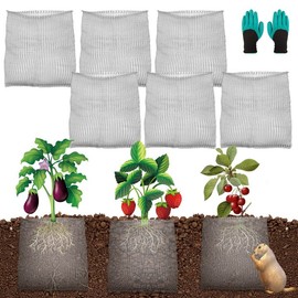YBB 6PCS Root Guard Baskets, Gopher Wire Speed Baskets, Stainless Steel Mole and Vole Baskets for Garden Plant Root Protection with Gloves (5 Gallon)