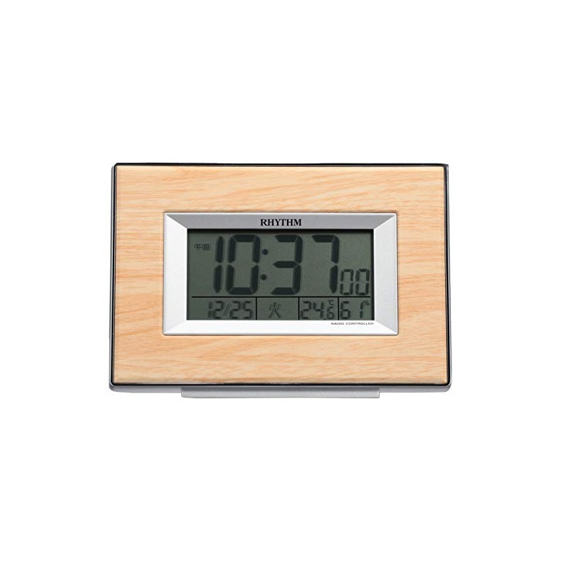 リズム(RHYTHM) 目覚まし時計 電波時計 デジタル 温度 ・ 湿度 カレンダー 付き 茶