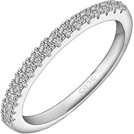 Gemsme Moissanite Wedding Band for Women - 925 Sterling Silver Rings with 18K White Gold Plated Stackable Eternity Engagement Anniversary Wedding Rings Size 11