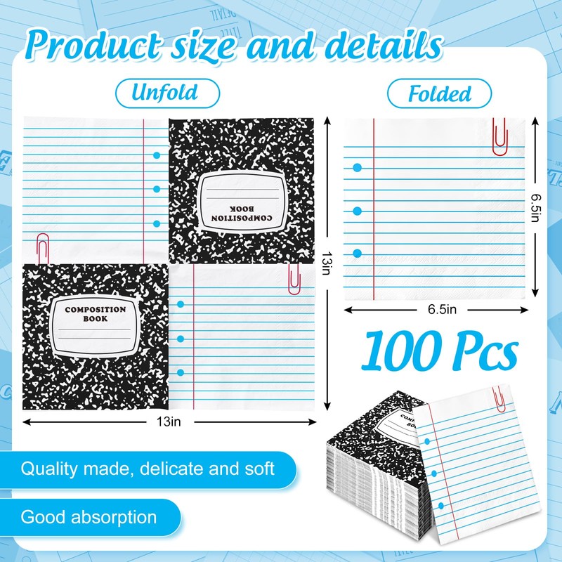100 Pcs Back to School Napkins Reversible Paper Disposable Napkins