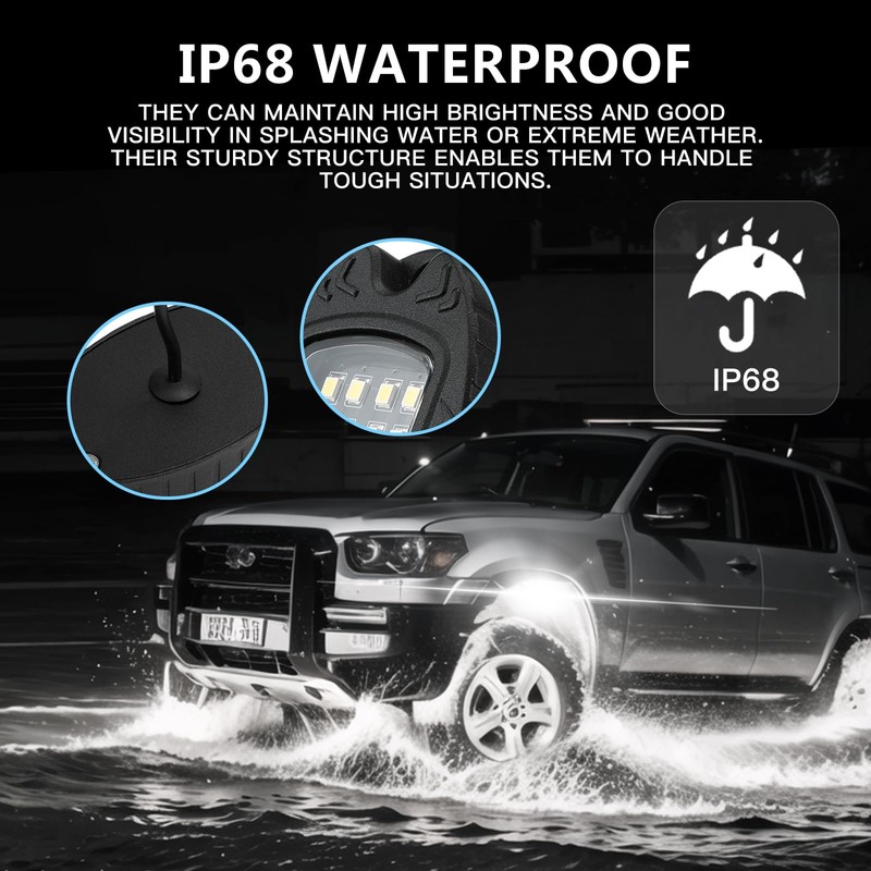 20 Pods Alloy Pure White LED Rock Light for Trucks