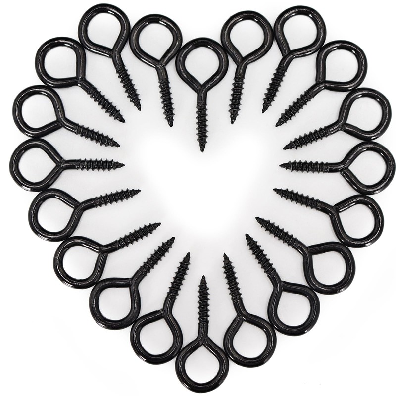 1 Inch Black Screw Eyes, 100 Pcs Metal Screw Hooks,