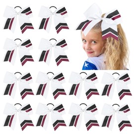 12PCS Cheer Bows Bulk Glitter Cheerleading Bows Girls Hair Bows White Black Cheer Bows Elastic Band Ponytail Holder for Cheerleaders Teen Girls College Sports Competition