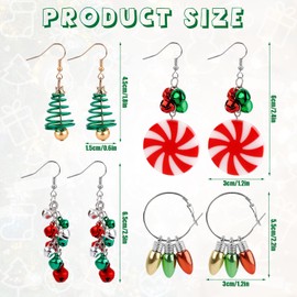 4 pairs of Christmas tree pendants, Christmas themed bell earrings, Christmas ornaments