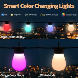 Outdoor String Lights with 20 RGB LED Bulbs, Smart Outdoor String Lights for Outside with Timing,APP Controlled Outdoor Lights for Patio, Balcony, Backyard and Party