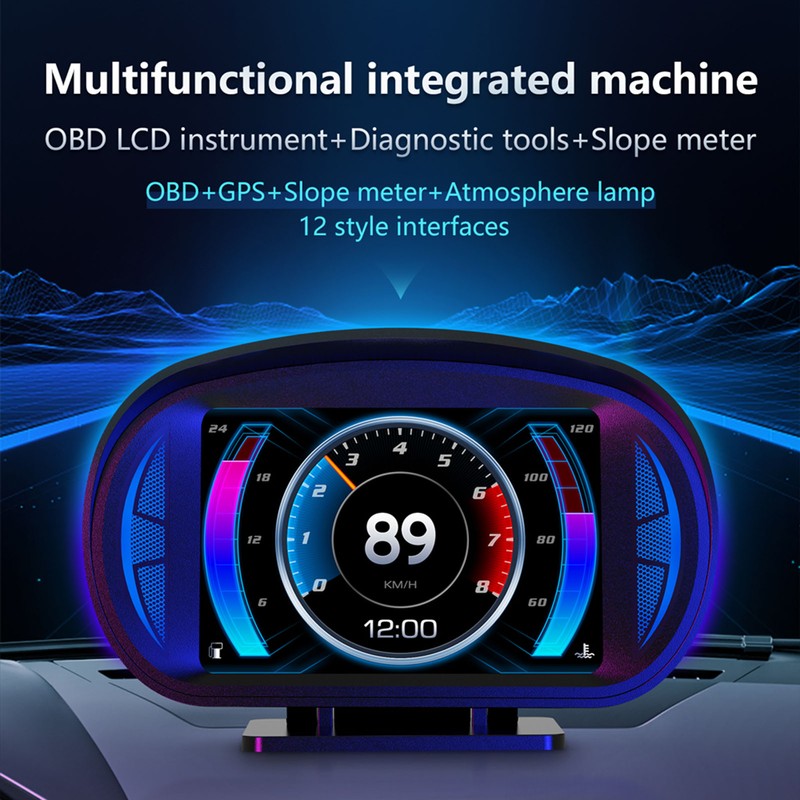 Car HUD Display OBD2 GPS Mode with Inclinometer Compass Speed