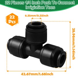 WZFLRUA 1/4 Inch Drip Irrigation Tee Fittings, 22 Pieces Push-to-fit Tee Connectors for 1/4" Irrigation Tubing Leak Free Drip Line T Parts for Garden Lawn Irrigation System
