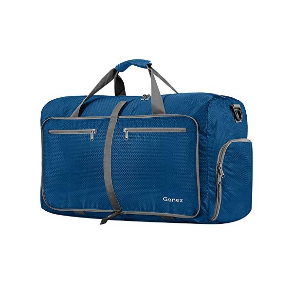 Gonex 60L Foldable Travel Duffle Bag for Luggage, Gym, Sport, Camping, Storage, Shopping Water & Tear Resistant Deep Blue