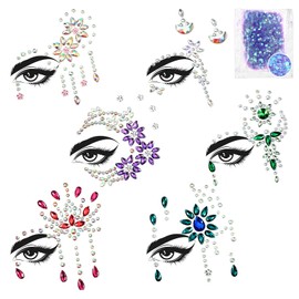 Sibba 6 PCS Gemstone Face Stickers with Sparkling Glitter, Crystal Sticker Face Gems Rhinestone Sticker Stick On Jewels Eyes Body Makeup Temporary Tattoo Stickers for Festival Race Carnival Rave Party