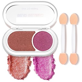 Two-color Glitter Eyeshadow with Brush, Highly Pigmented Eye-Shadow Palette Makeup Kit, Metallic Intense Eyeshadow & Ultra-Blendable Formula for Daily Natural Eye Make-Up (#04)