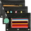3 Ring Black Fabric Canvas Pencil Case, 3Pcs 3 Ring