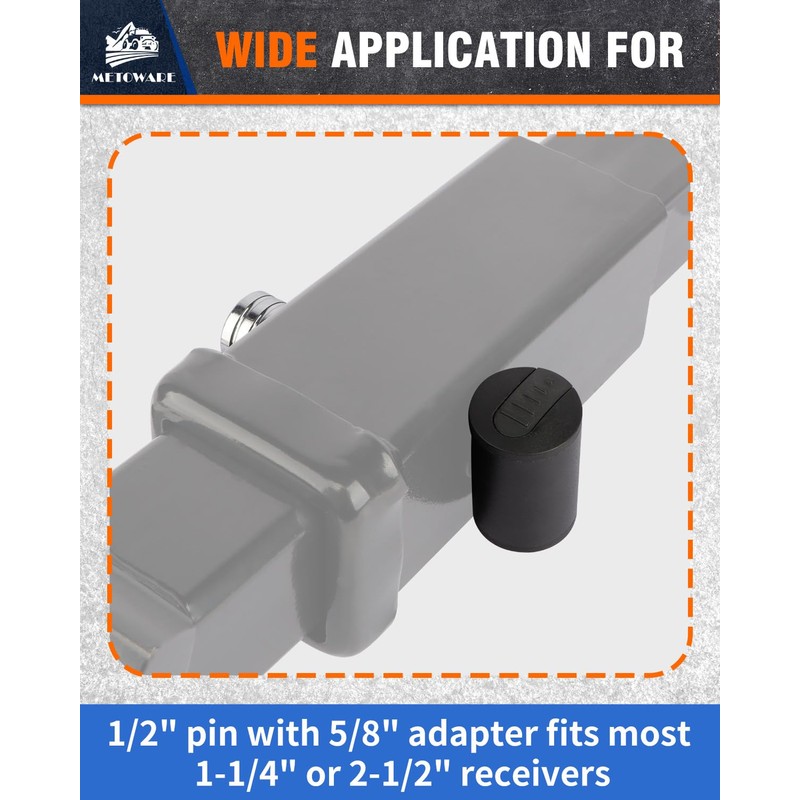 METOWARE Right-Angle Head Trailer Hitch Receiver Lock, 1/2" Diameter Pin