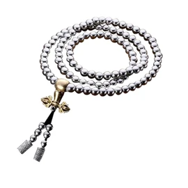 PEPAXON Beads Necklace for Men Cross Necklace Stainless Steel Necklace Chain Waist Chain 108 Buddha Beads Necklace (Gold-Round)