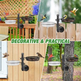 Urban Deco Wall Mounted Bird Feeder Tree Mount Bird Feeder Bird Feeder Bath Detachable Feeder Tray with 2 Water Bowls for Balcony, Yard, and Fence, Tree,Black