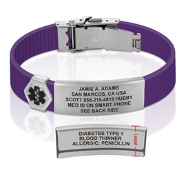 Divoti Divoti Custom Dual-Sided Engraved Silicone Medical Alert ID Wristband w/Security Clasp & Trim-to-Fit Romantic Purple Silicone Band w/Security Clasp - 14MM Brushed Stainless/Black