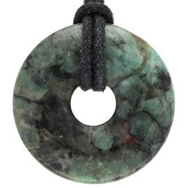 Lebensquelle Plus Emerald Doughnut Diameter 30 mm + Cotton Cord | Gemstone Pendant | Genuine Healing Stone Necklace with Ribbon, Semi Precious Stone, Emerald