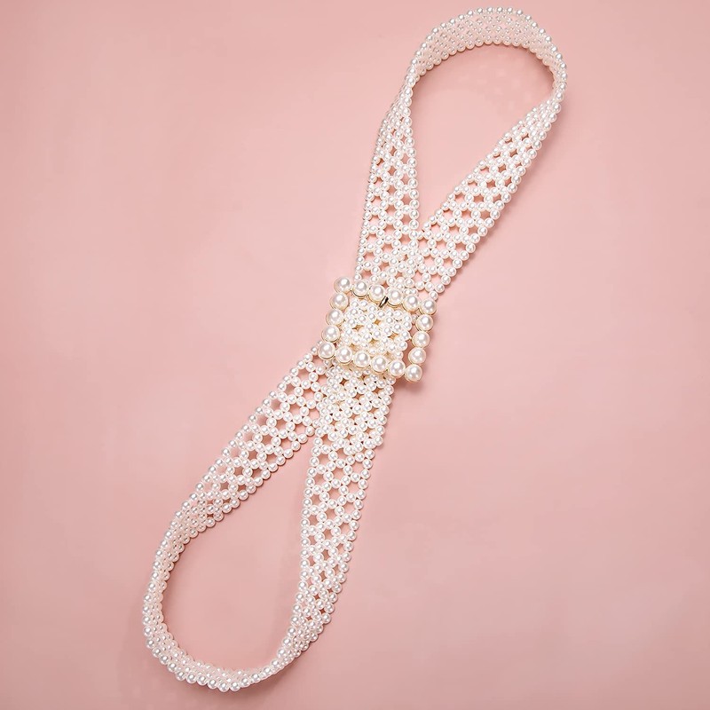 Barry.Wang 2pcs Pearl Belts Gift for Women Wedding Sash Belt