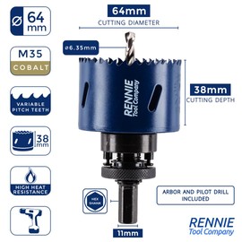64mm Hole Saw Bi-Metal With Arbor And Pilot Drill For Drilling/Cutting Wood, Plastic, Metal Sheet, Stainless Steel, Pipes, Drywall, Circular Holesaw Set M35 5% Cobalt Bi Metal Hole Cutter