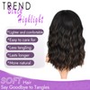 ENTRANCED STYLES Black Bob Wavy Wig with Bangs Black Highlight