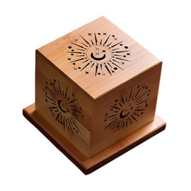 Fonowx Wooden Incense Burner Box Incense Box Incense Case Incense Holder for Hotel Studio, Star Moon Pattern