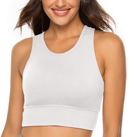 nine bull Womens High Impact Sports Bra - Workout Crop Top High Neck Longline Sports Bra for Workout Yoga Gym White
