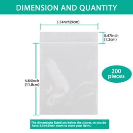 ERKOON 200 Pieces Small Clear Ziplock Bags Resealable Zipper Poly Bags Ziplock Storage Plastic Zip Bags for Jewelry, Candy, Pill, Beads (3.5 x 5 inch)