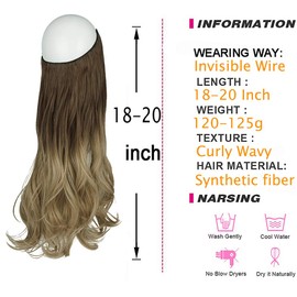 Invisible Hair Extensions Adjustable Invisible Wire Hair Piece Curly Wavy Long Synthetic Hairpieces for Women One Piece Natural Heat Temperature Fiber (20 Inch, Light Brown To Light Blonde)