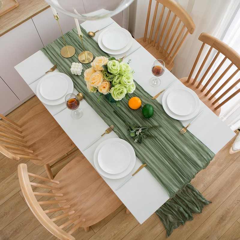 CHUQING Cheesecloth Table Runner Sage Green 27 x 118 Inch