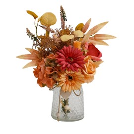 NAWEIDA Autumn Artificial Flower Bouquet in Vase, Fall Silk Flower Arrangement, Faux Floral Centerpiece for Home Decor, Table Centerpiece for Autumn, Living Room Office Decoration
