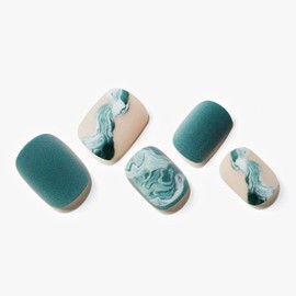 GLAMERMAID Green Press on Nails Short Square Fake Nails, Nude Glossy Acrylic Nails Full Cover False Nails Squoval Gel Nail Kits with Design, 24Pcs Reusable Stick on Nails for Women Daily Salon