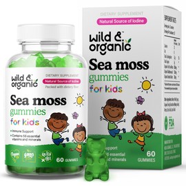Wild & Organic Irish Sea Moss Gummies for Kids 800mg - Immune Support with Bladderwrack - Vegan Sea Moss Gel Chews for Overall Support - 60 Non-GMO Seamoss Gel Gummies
