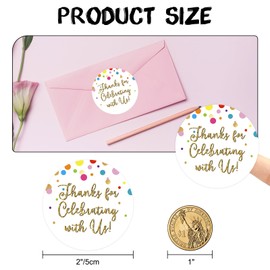 joycraft 60Pcs Thank You Gift Stickers, Thank You for Celebrating with Us Stickers, 2Inch Gold Party Favor Stickers, Wedding Gift Tags Stickers, Thank You Labels Stickers for Birthday, Baby Shower